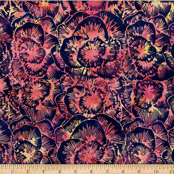 Persimmon Bali Batik Linear Peony Cotton 44"/45" Fabric Per Yard - Prismatic Fiber Arts