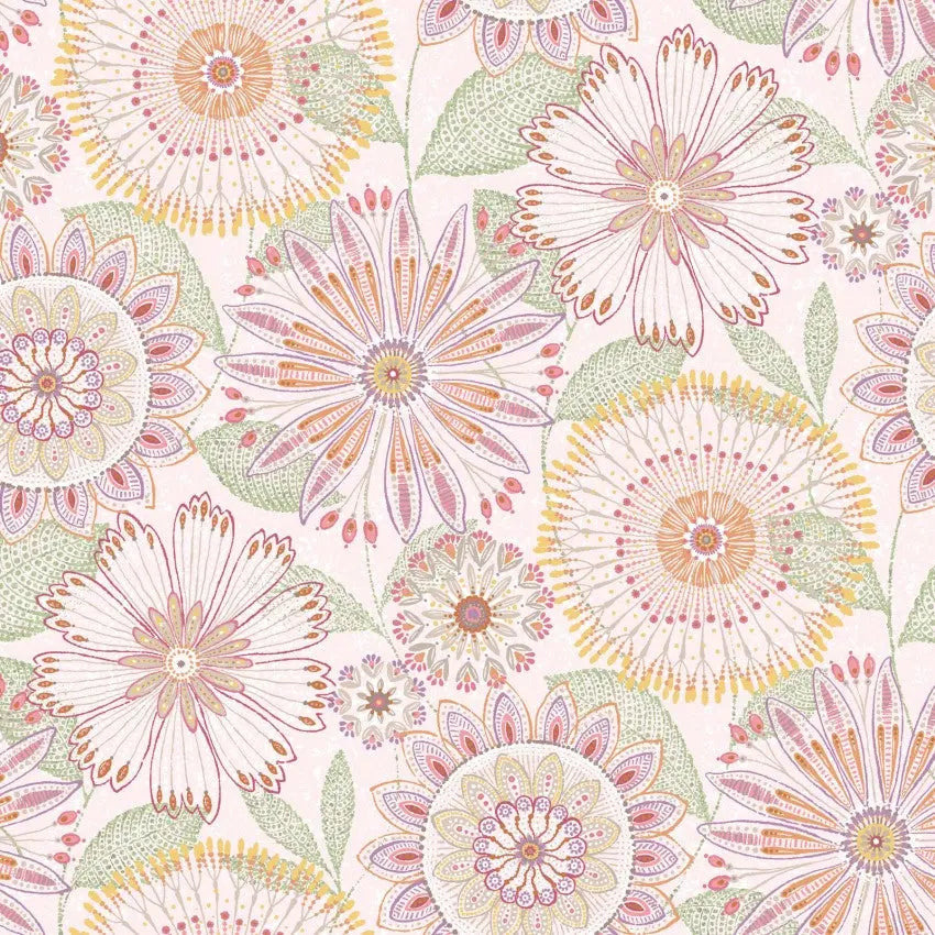 Pink Blush Floral Medallions Cotton Wideback Fabric per yard - Prismatic Fiber Arts