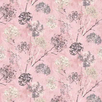 Pink Powder Dandelion Stamp Cotton Wideback Fabric per yard - Prismatic Fiber Arts