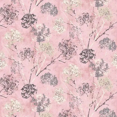 Pink Powder Dandelion Stamp Cotton Wideback Fabric per yard - Prismatic Fiber Arts