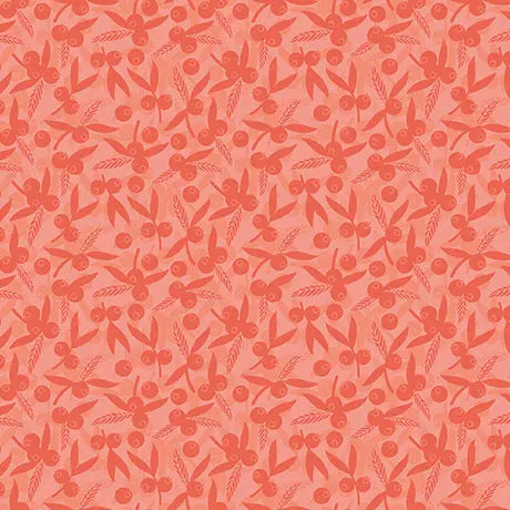 Salmon Dahlias at Dusk Leaf & Berries Silhouettes Cotton 44"/45" Fabric Per Yard - Prismatic Fiber Arts