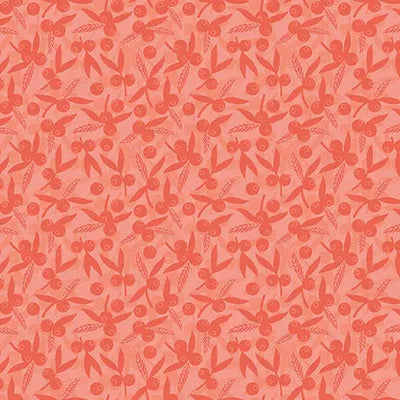 Salmon Dahlias at Dusk Leaf & Berries Silhouettes Cotton 44"/45" Fabric Per Yard - Prismatic Fiber Arts