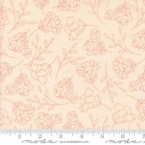 Abloom Pale Pink Spring Sketch Florals 44"/45" Fabric Per Yard - Prismatic Fiber Arts