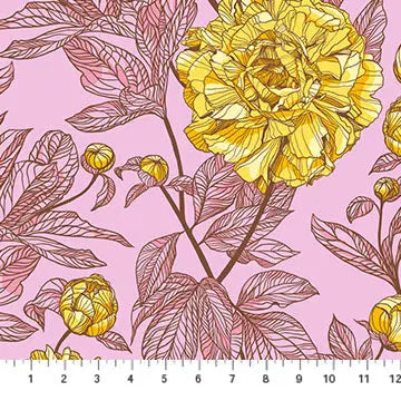 Pink With Yellow Rose Indelible by Anna Maria for Northcott Cotton Wideback Fabric per yard - Prismatic Fiber Arts