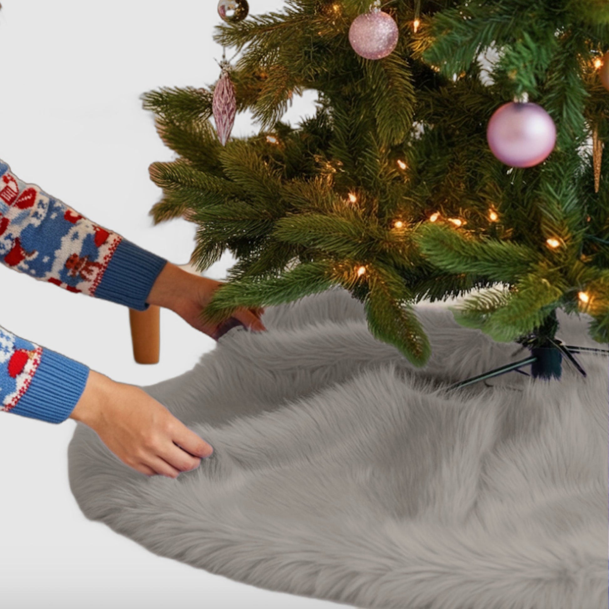 Premium Faux Fur Christmas Tree Skirt - 36 Inch | Luxurious Holiday Decorations - Prismatic Fiber Arts
