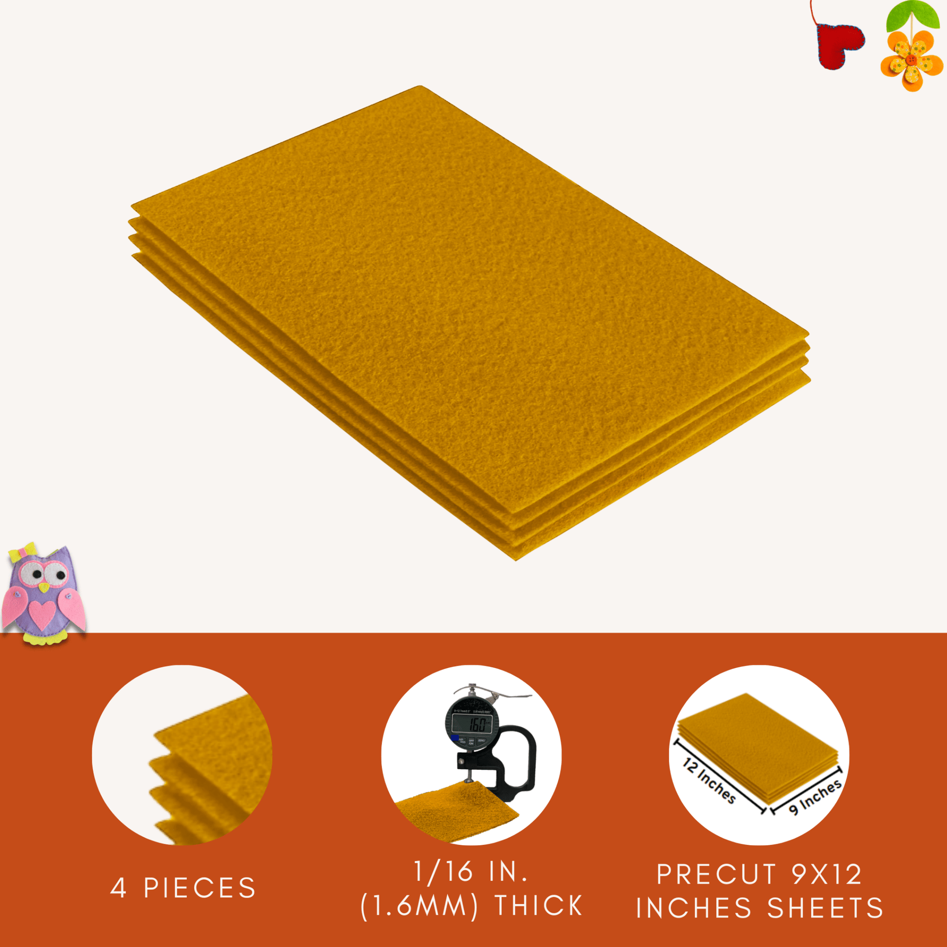 FabricLA Acrylic Felt 9"X12" Sheet Packs | Antique Gold - Prismatic Fiber Arts