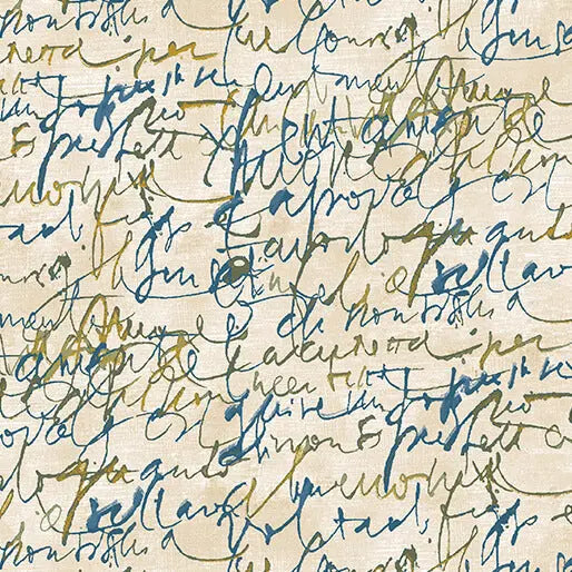 Prussian/Cream Fluidity Script Large Cotton 44”/45" Fabric Per Yard - Prismatic Fiber Arts