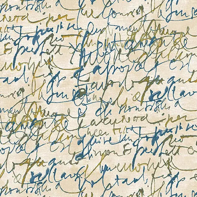 Prussian/Cream Fluidity Script Large Cotton 44”/45" Fabric Per Yard - Prismatic Fiber Arts