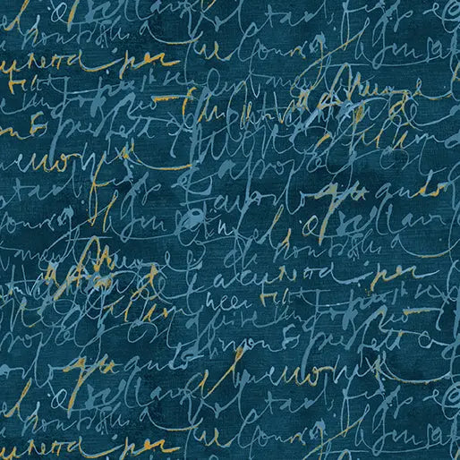 Prussian Fluidity Script Small Cotton 44”/45" Fabric Per Yard - Prismatic Fiber Arts