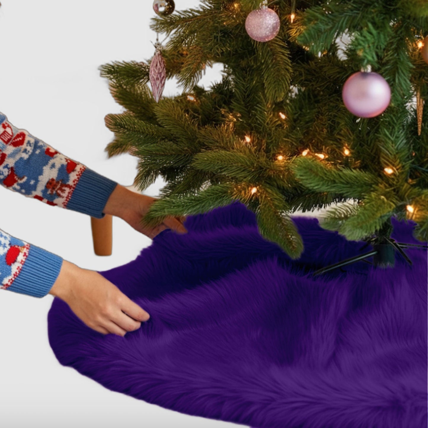 Premium Faux Fur Christmas Tree Skirt - 36 Inch | Luxurious Holiday Decorations - Prismatic Fiber Arts