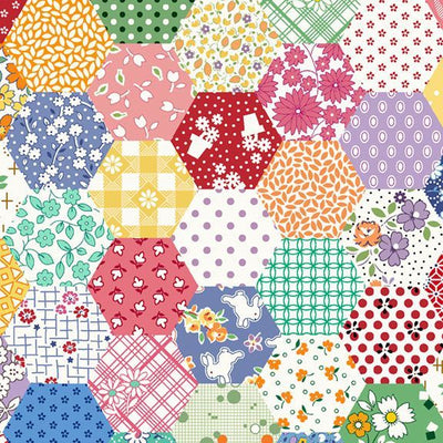 Multi Hexagon Aunt Grace Cotton Wideback Fabric Per Yard - Prismatic Fiber Arts