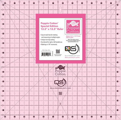 Quilters Select Poppie Cotton 12.5" x 12.5" Pink Non-Slip Ruler - Prismatic Fiber Arts
