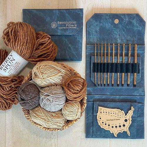 "America" Crochet Hook Set with Carrying Case - Driftwood 7" | 10 Crochet Hooks Size US E - M - Prismatic Fiber Arts