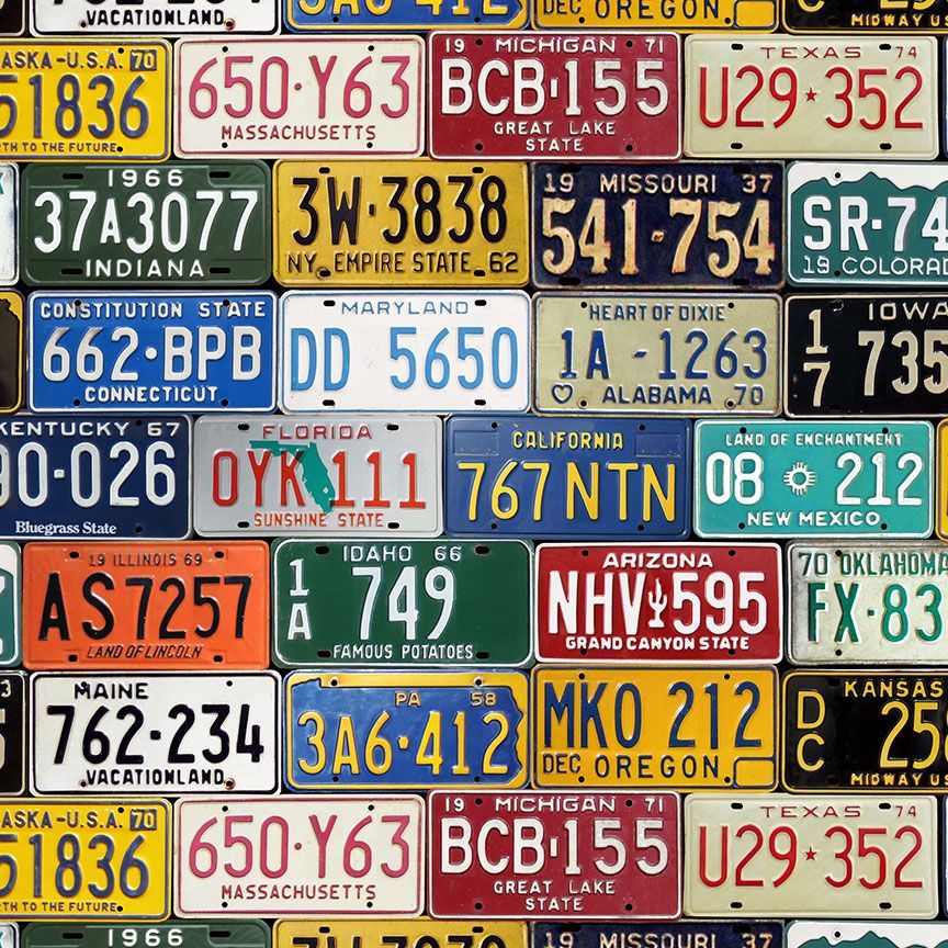 Multi-Color Route 66 License Plates Cotton 44"/45" Fabric Per Yard - Prismatic Fiber Arts