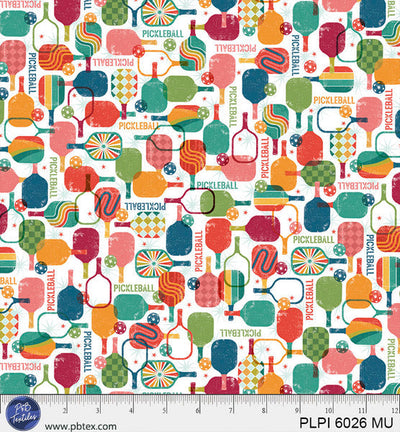 Racket Ball Peace, Love, Pickleball Cotton 44”/45” Fabric Per Yard - Prismatic Fiber Arts