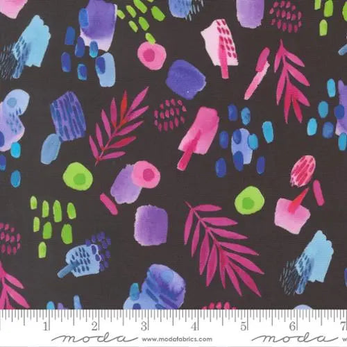 Radiant Midnight Watercolor Leaves Cotton 44"/45" Fabric Per Yard - Prismatic Fiber Arts