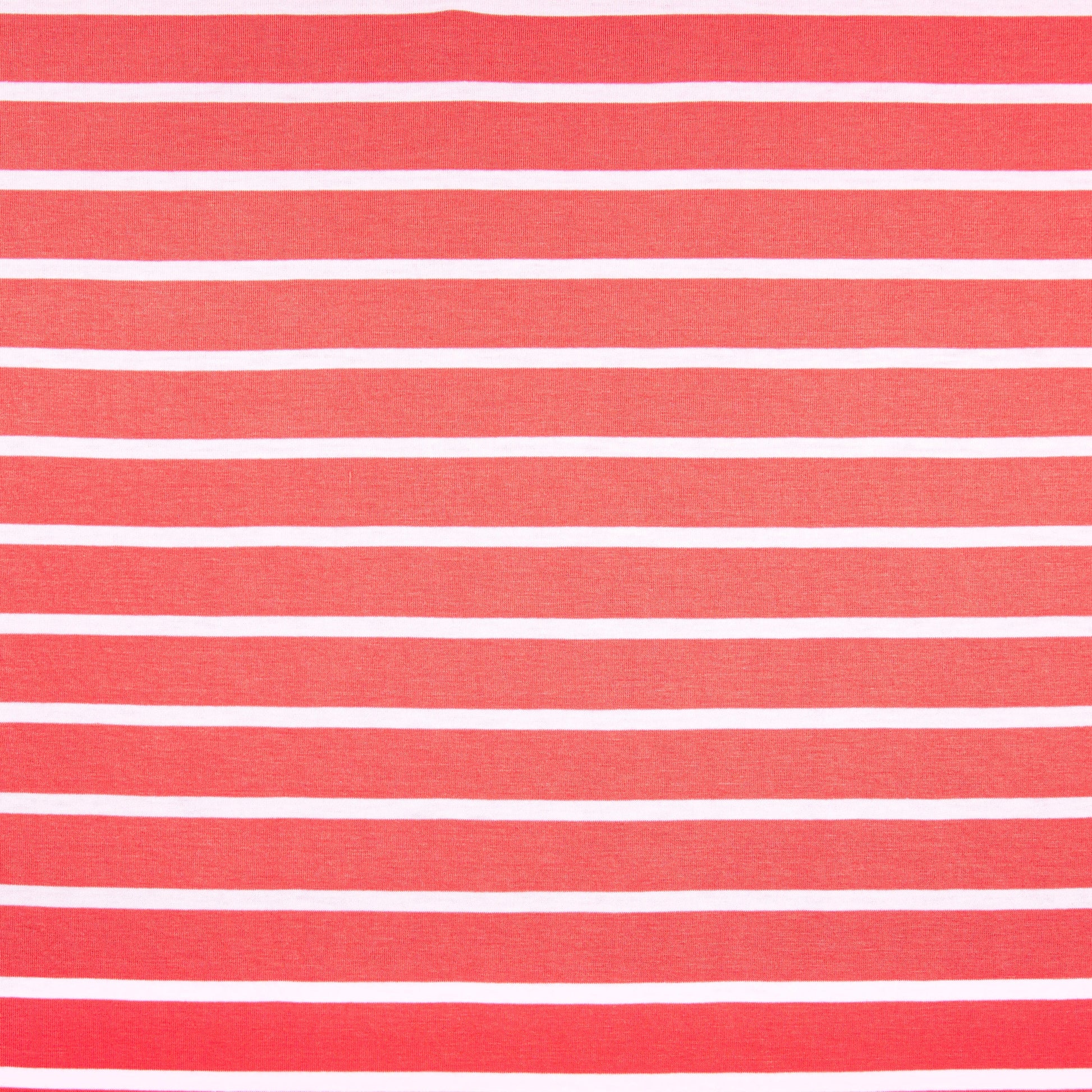 FabricLA Rayon Spandex Jersey Knit Fabric – 58/60" Wide, 1.6mm Thick | 4-Way Stretch Striped Fabric for Apparel & Crafts (Coral & White) - Prismatic Fiber Arts