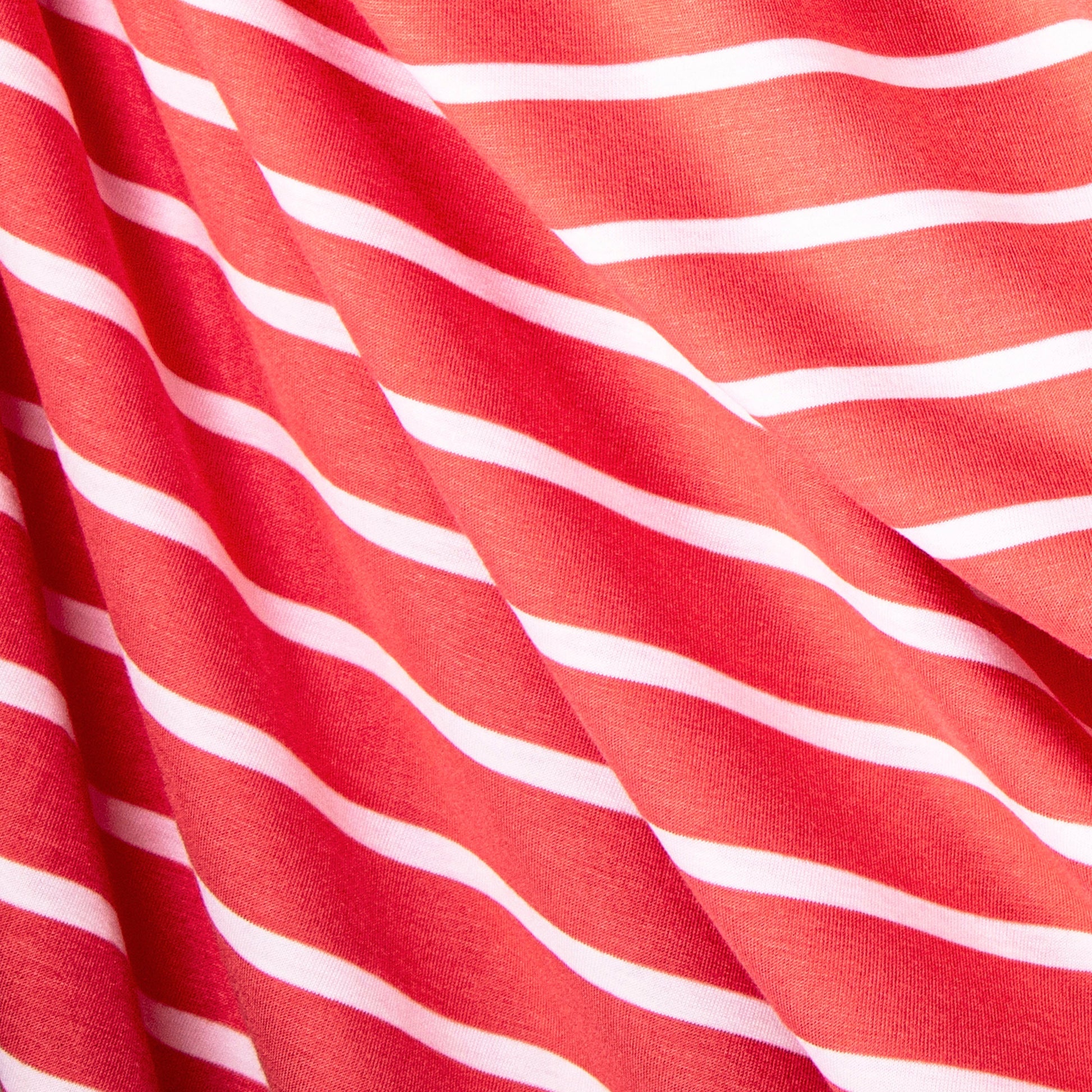 FabricLA Rayon Spandex Jersey Knit Fabric – 58/60" Wide, 1.6mm Thick | 4-Way Stretch Striped Fabric for Apparel & Crafts (Coral & White) - Prismatic Fiber Arts