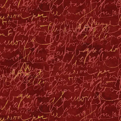 Red Fluidity Script Small Cotton 44”/45" Fabric Per Yard - Prismatic Fiber Arts