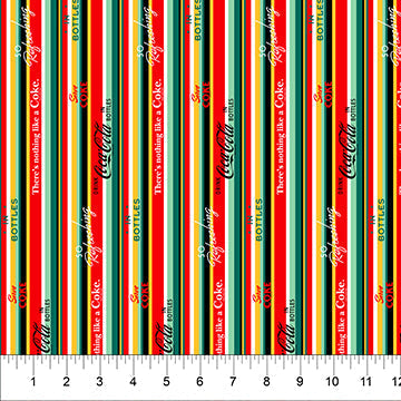 Red Multi Strips Coca-Cola Cotton 44"/45" Fabric Per Yard - Prismatic Fiber Arts