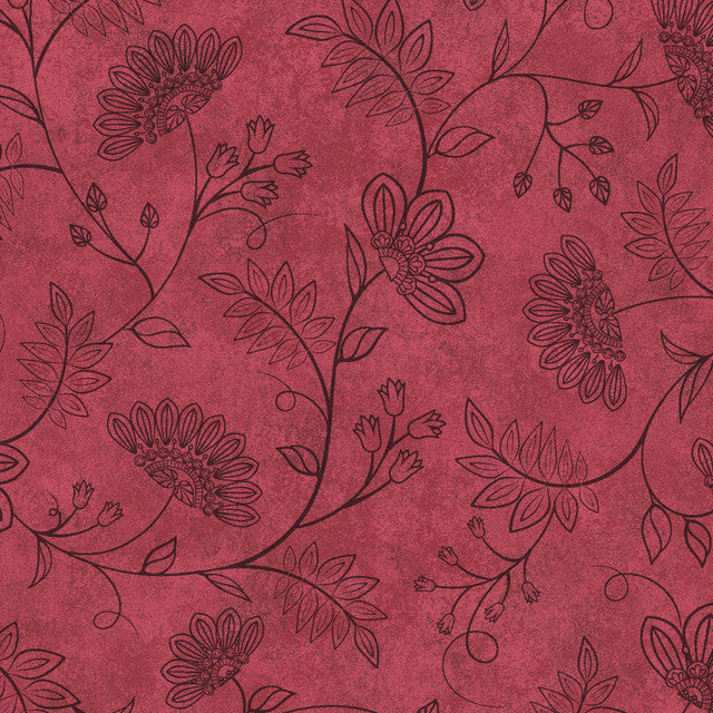 Red and Black Operetta Flowering Vines Cotton 43"/44" Fabric Per Yard - Prismatic Fiber Arts