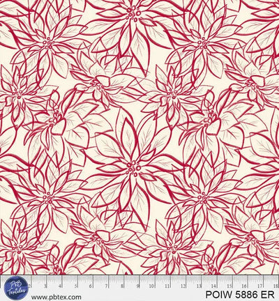 Red on Cream Poinsettia Cotton Wideback Fabric per yard - Prismatic Fiber Arts