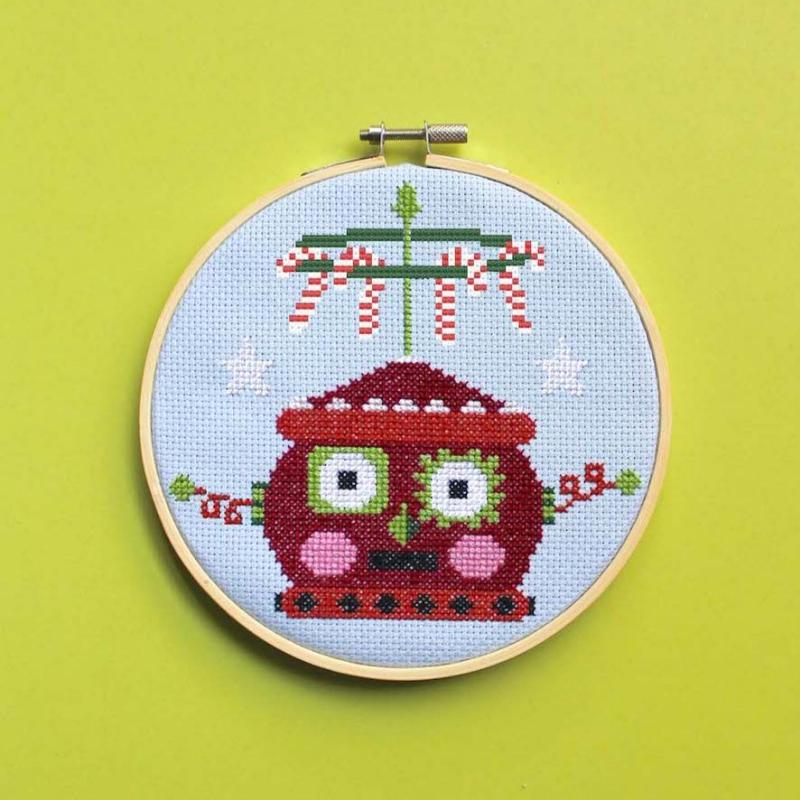 Red Christmasbot by Mary Engelbreit Counted Cross Stitch DIY KIT - Prismatic Fiber Arts