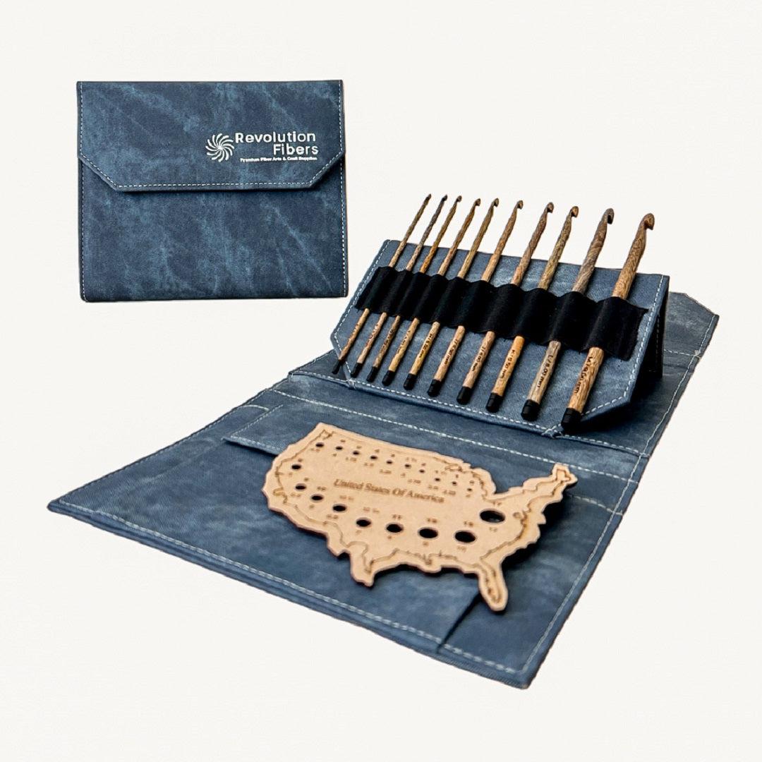 "America" Crochet Hook Set with Carrying Case - Driftwood 7" | 10 Crochet Hooks Size US E - M - Prismatic Fiber Arts