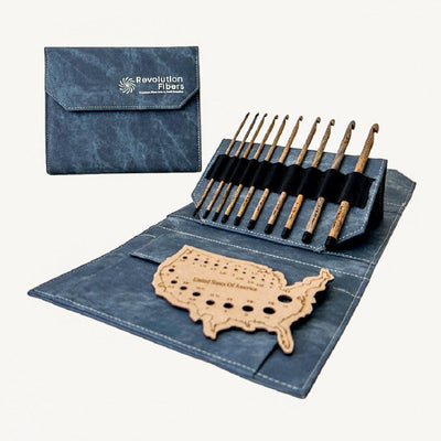 "America" Crochet Hook Set with Carrying Case - Driftwood 7" | 10 Crochet Hooks Size US E - M - Prismatic Fiber Arts