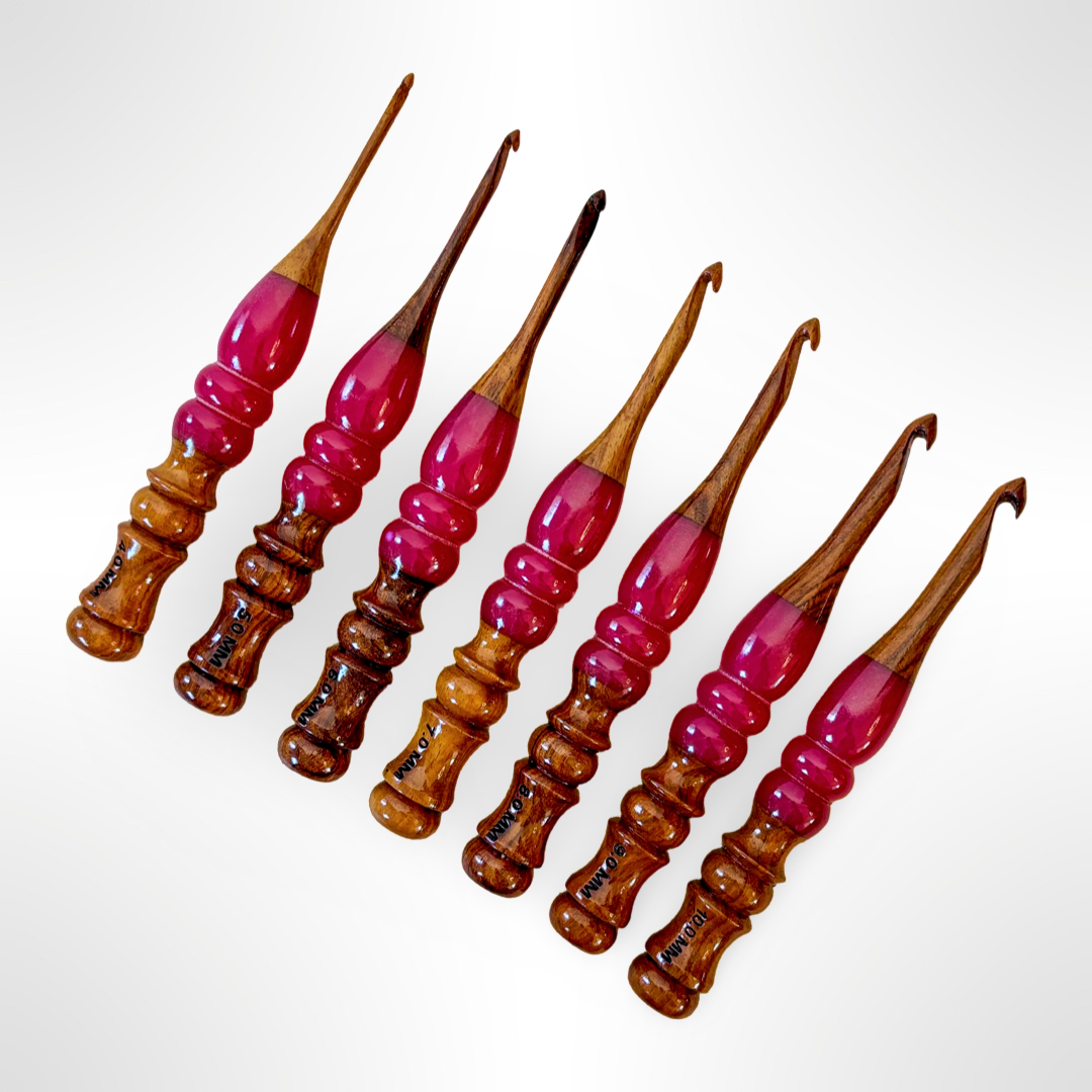 Starlight Ergonomic Crochet Hooks | Rosewood & Resin - Prismatic Fiber Arts