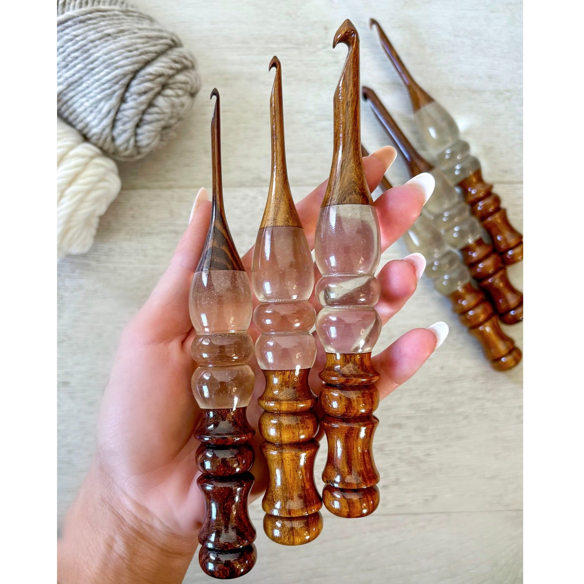 Starlight Ergonomic Crochet Hooks | Rosewood & Resin - Prismatic Fiber Arts