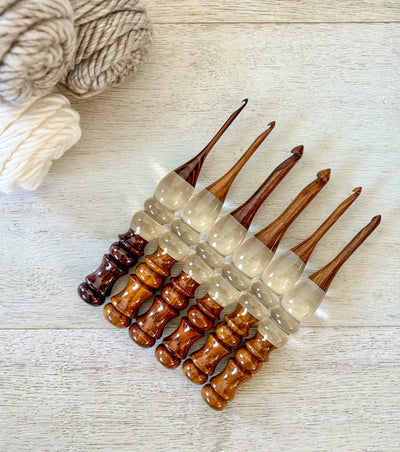 Starlight Ergonomic Crochet Hooks | Rosewood & Resin - Prismatic Fiber Arts