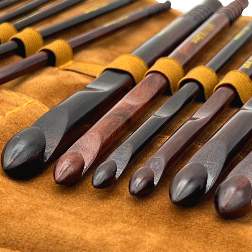 Premium Rosewood Crochet Hooks Set with Carrying Case | 13 Crochet Hooks Size US E - P - Prismatic Fiber Arts