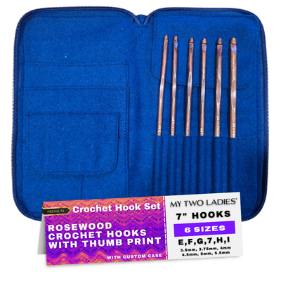 Crochet Hook Set | Rosewood | Sizes E, F, G, 7, H, I | w/custom case - Prismatic Fiber Arts