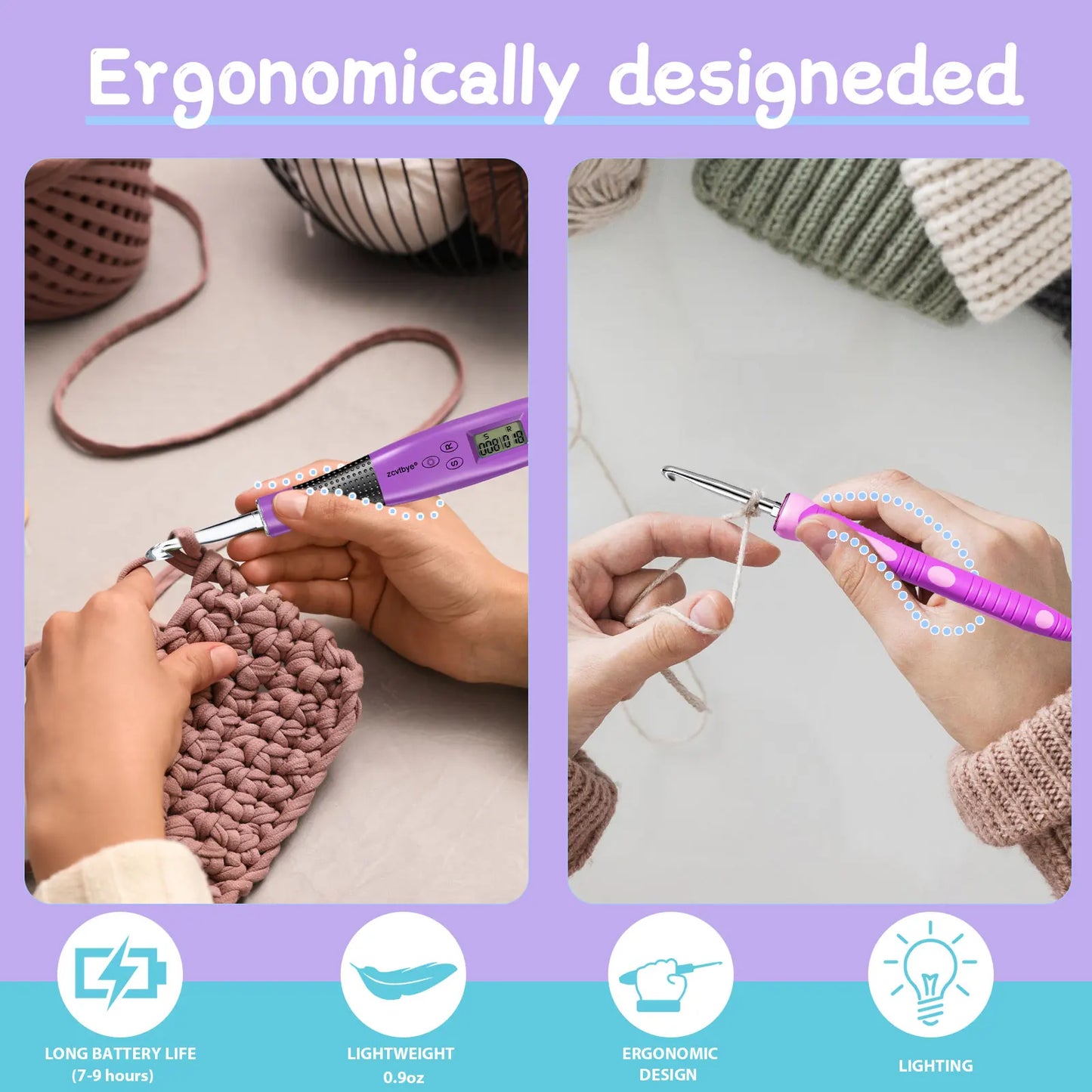 24pcs Crochet Hook Set with Counter LED Light & Stitch Ergonomic knitting needle Sewing Tools Set DIY Weaving Sweater Tool - Prismatic Fiber Arts