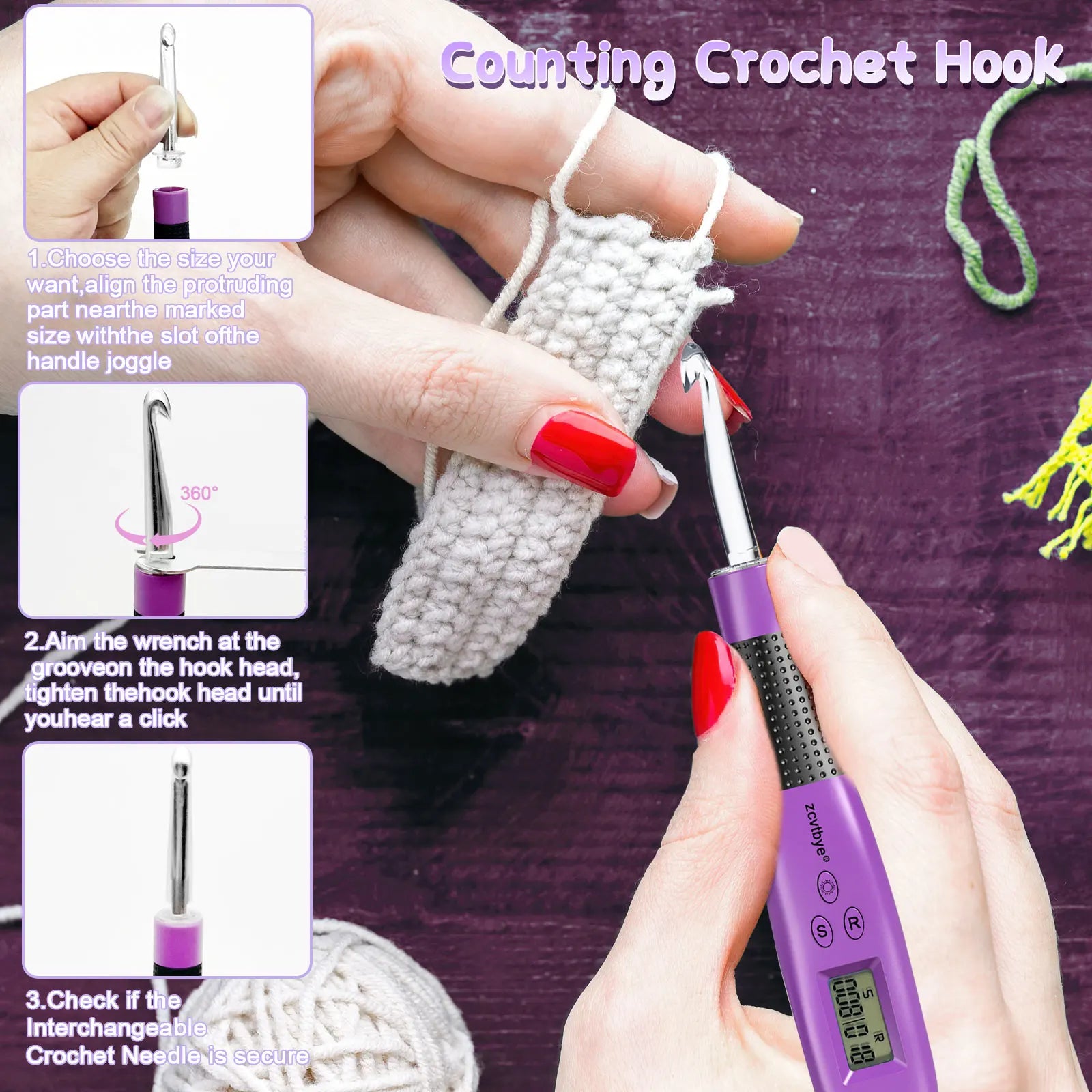 24pcs Crochet Hook Set with Counter LED Light & Stitch Ergonomic knitting needle Sewing Tools Set DIY Weaving Sweater Tool - Prismatic Fiber Arts