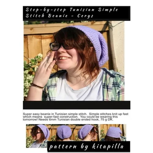 Step-by-Step Tunisian Simple Stitch Beanie - Cerys: A simple step-by-step Tunisian Crochet pattern in double knitting yarn (light worsted) for a beani