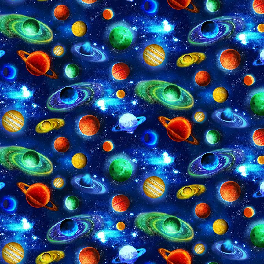 Multi-Color Planets Cotton 44"/45" Fabric Per Yard - Prismatic Fiber Arts
