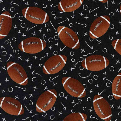 Black Tossed Footballs Fitness Fanatic 44"/45" Fabric Per Yard - Prismatic Fiber Arts