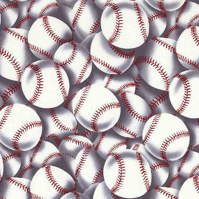 White Packed Baseballs Fitness Fanatic 44"/45" Fabric Per Yard - Prismatic Fiber Arts