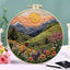 Beginners Hand Embroidery Kit - Mountain & Moon Landscape with Fabric & Threads - Prismatic Fiber Arts