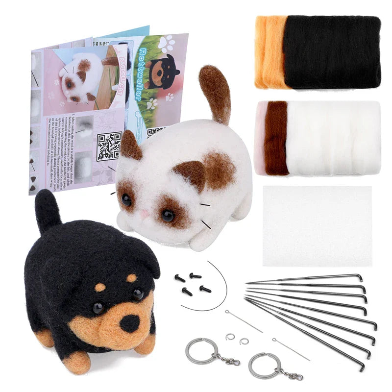Animals DIY Needle Felting Set with Foam Mat for Handcraft Project Beginners Needle Felting Supplies Kits with Tools - Prismatic Fiber Arts