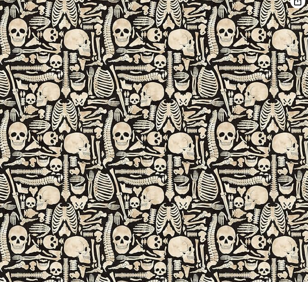 Skeleton Bones Packed on Black Cotton 43"/44" Fabric Per Yard - Prismatic Fiber Arts