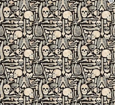 Skeleton Bones Packed on Black Cotton 43"/44" Fabric Per Yard - Prismatic Fiber Arts