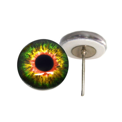 Sensational Green and Orange Glass Eyes on Wire Pin Posts