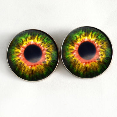 Sensational Green and Orange Creature Sew-On Button Glass Eyes - Prismatic Fiber Arts