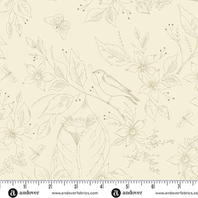 Sewing Bird Cream Cotton Wideback Fabric per yard - Prismatic Fiber Arts