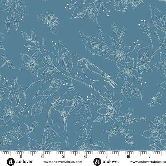 Sewing Bird Indigo Cotton Wideback Fabric per yard - Prismatic Fiber Arts