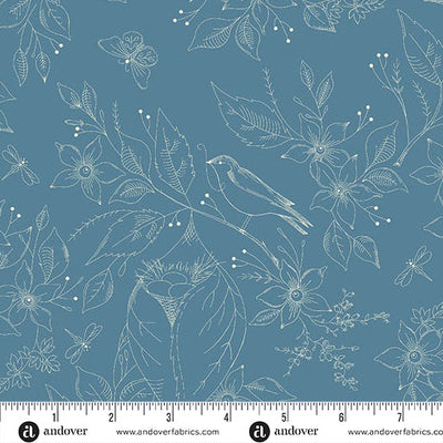 Sewing Bird Indigo Cotton Wideback Fabric per yard - Prismatic Fiber Arts