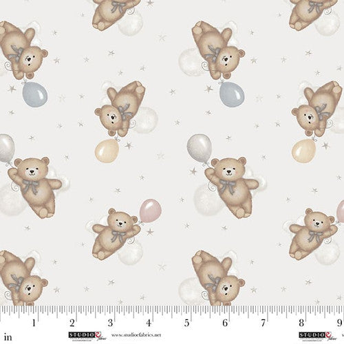Sleepy Teddy Gray/Multi Flying Teddy Bears Cotton 44"/45" Fabric Per Yard - Prismatic Fiber Arts